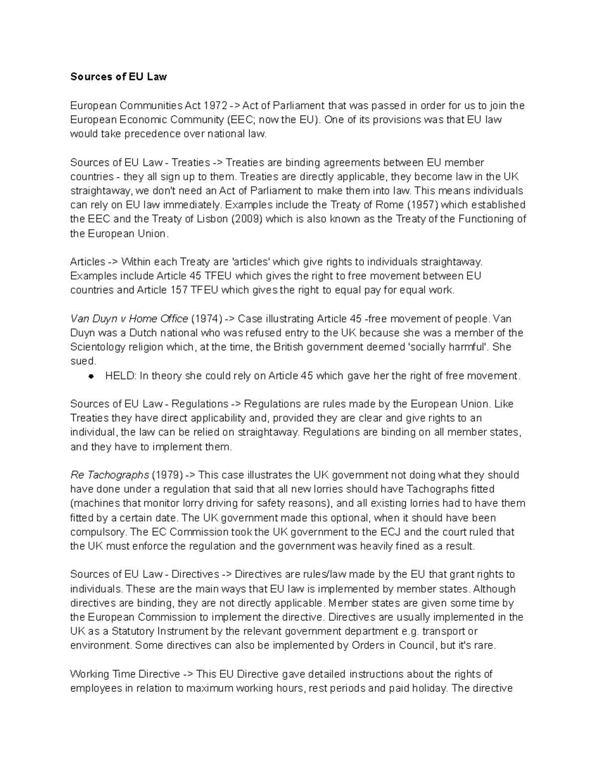 Sources of EU Law - notes - Sources of EU Law European Communities Act ...