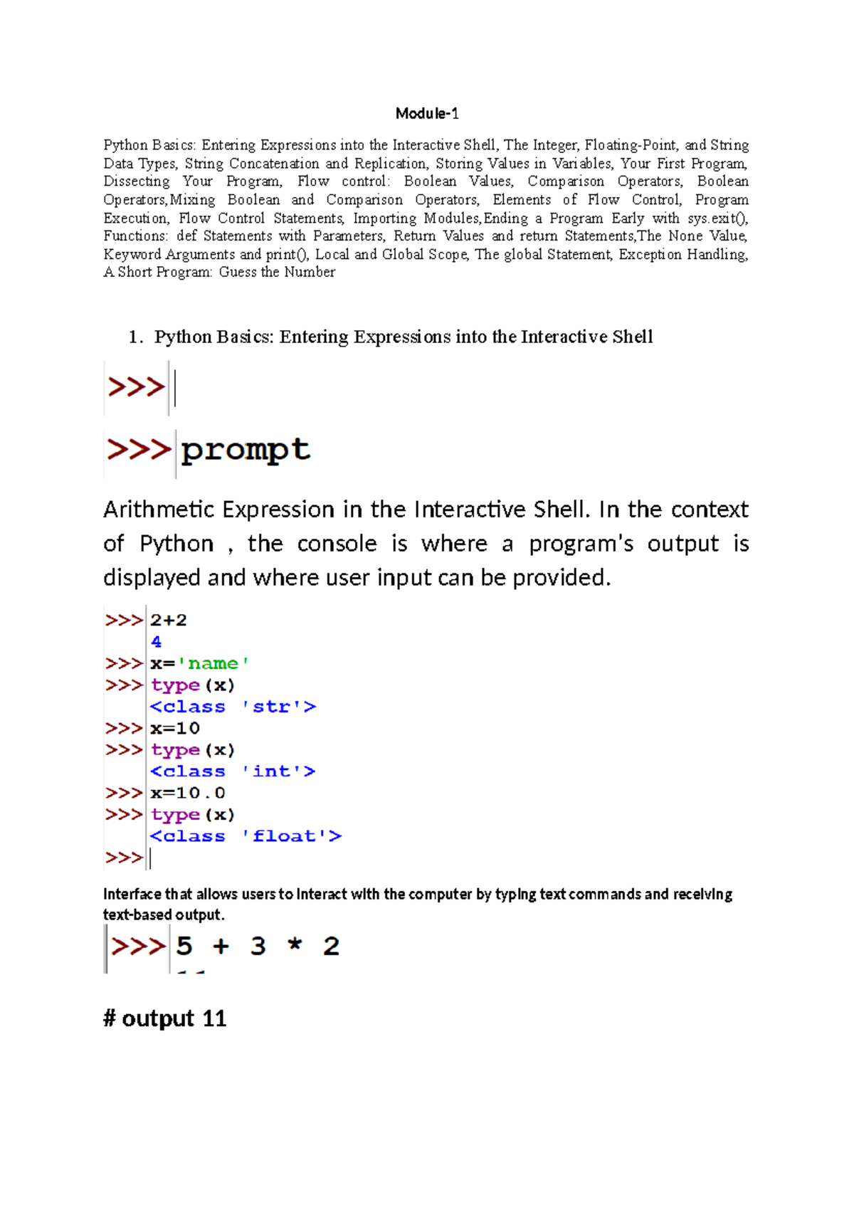 Question BANK-Module 1 - Module- Python Basics: Entering Expressions ...