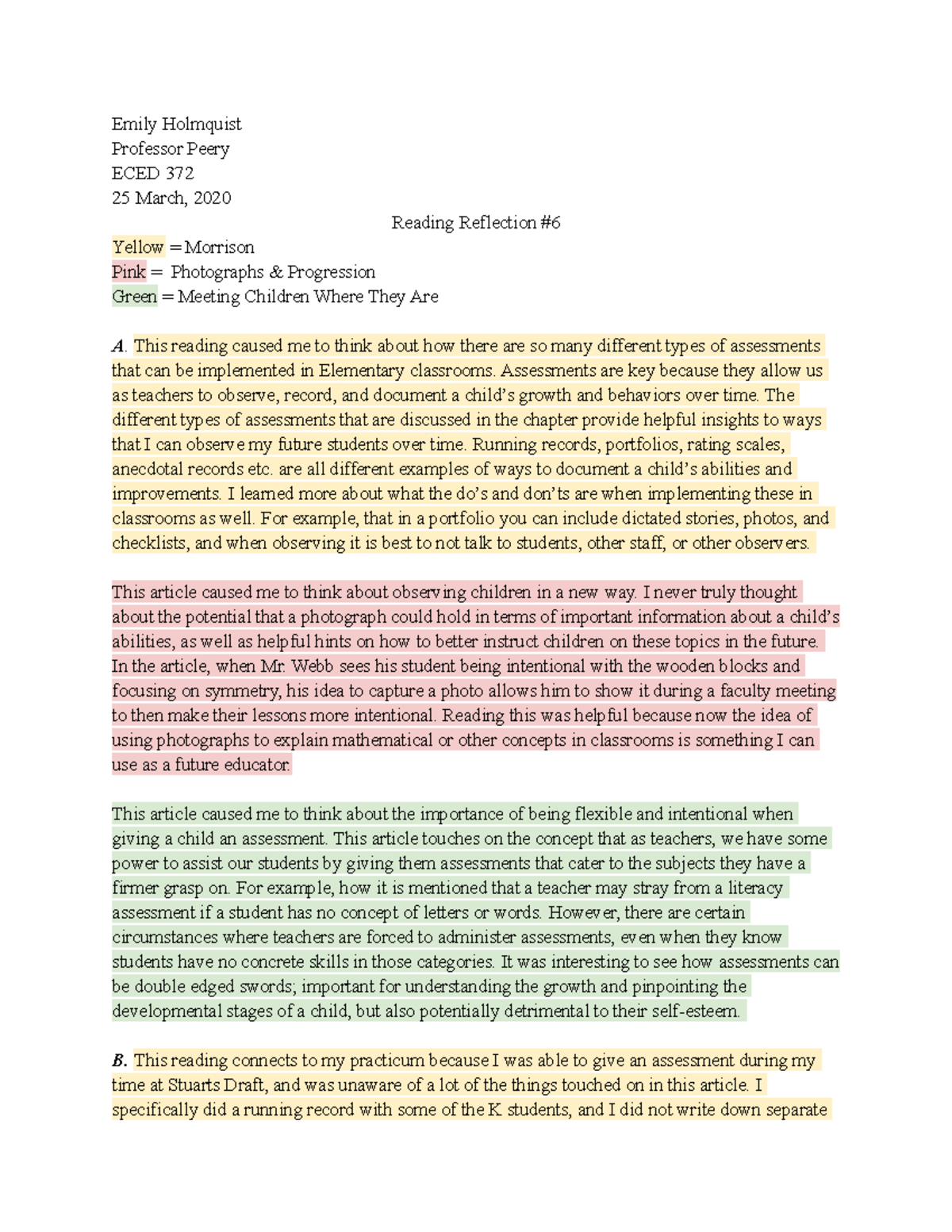 ECED RR 6 - reading reflection - Emily Holmquist Professor Peery ECED ...