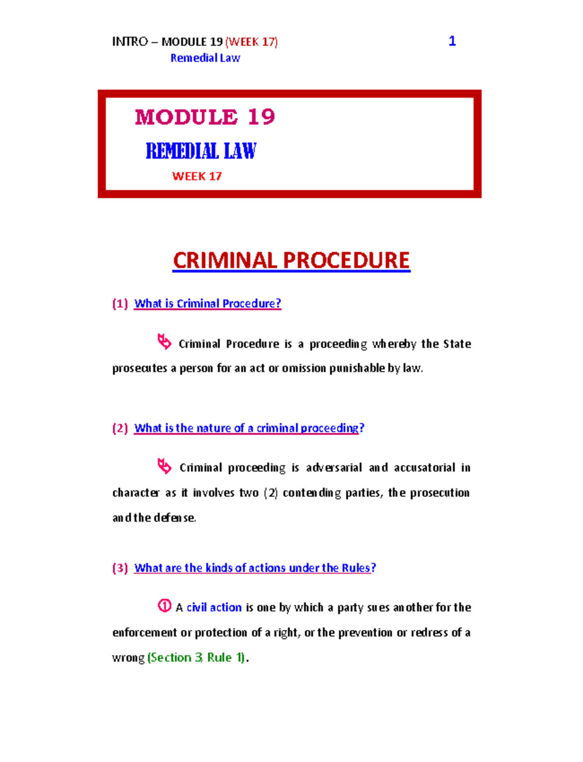 REMEDIAL LAW CRIMINAL AND CIVIL - Remedial Law MODULE 19 REMEDIAL LAW ...