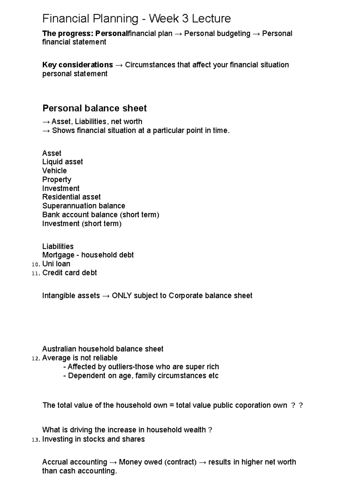 Introductory Personal Finance Lecture 3 Notes Financial Planning