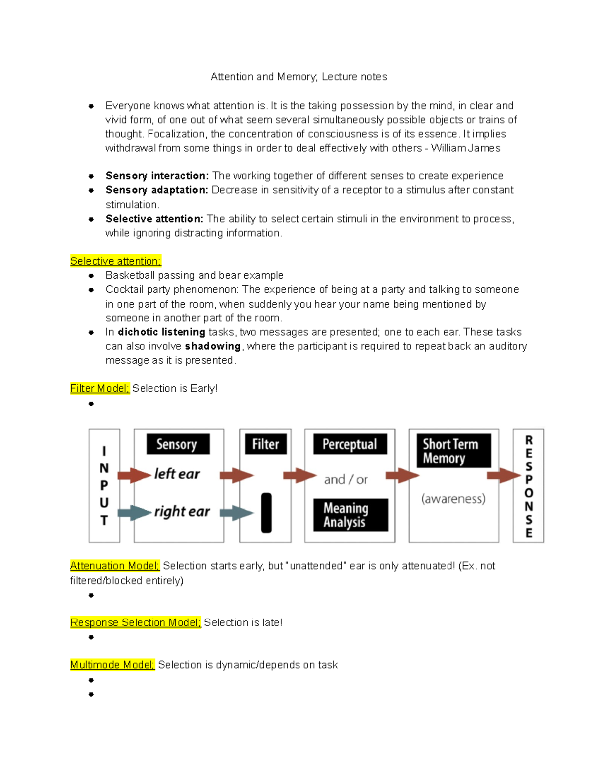 Attention and Memory; Lecture notes - It is the taking possession by ...