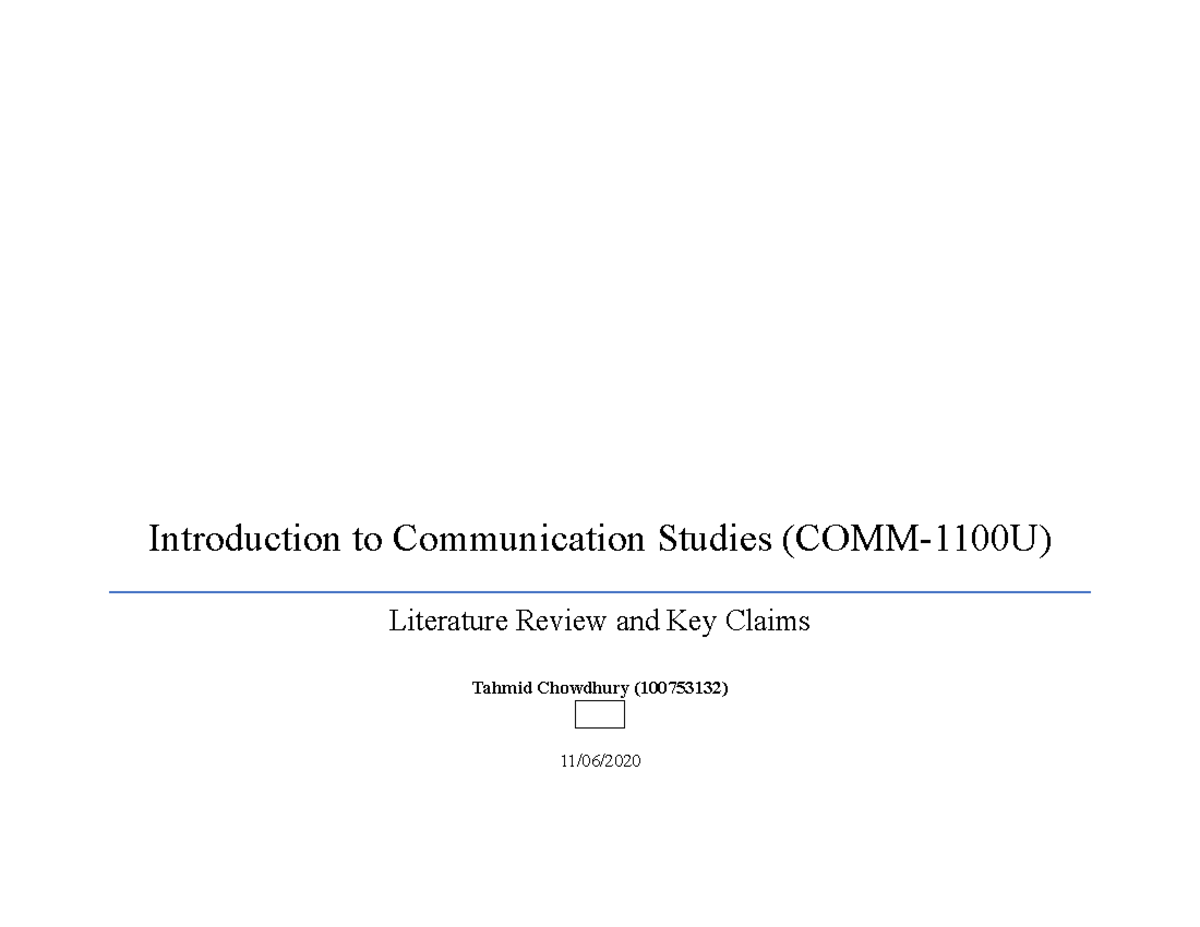 Lit & claims template - Introduction to Communication Studies (COMM ...