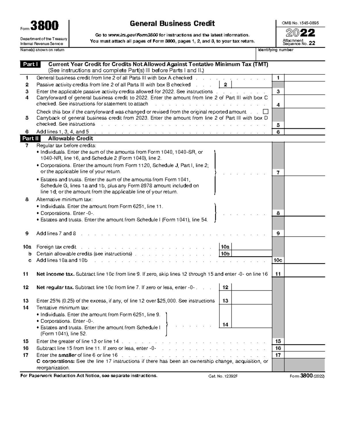 3800 gen bus credit - Form 3800 Department of the Treasury Internal ...