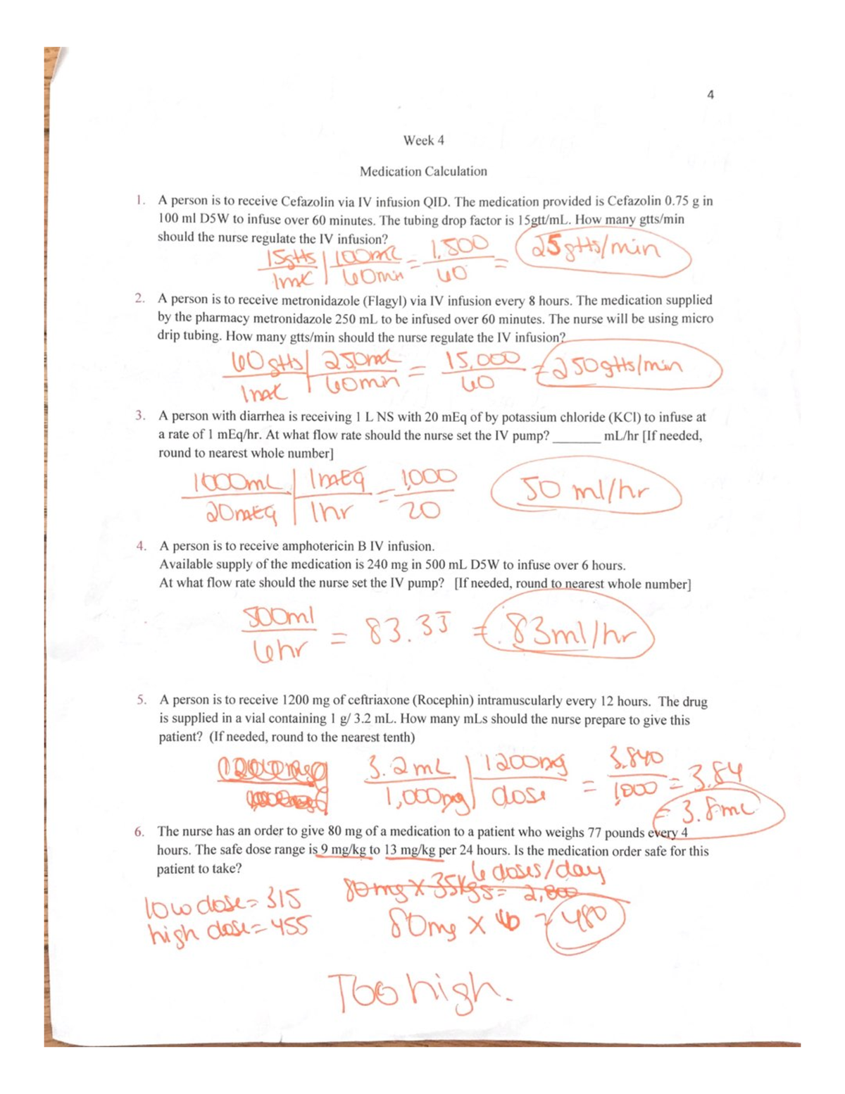 Answer Key med calc week 4 - NURS 341A - Studocu