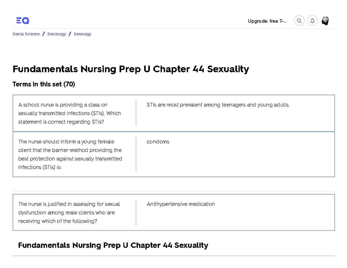 Fundamentals Nursing Prep U Chapter 44 Sexuality Flashcards