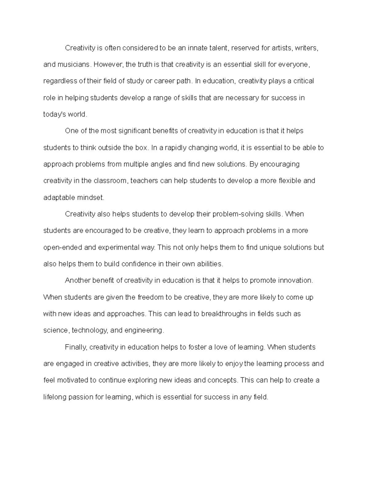 The Importance of Creativity in Education - Creativity is often ...