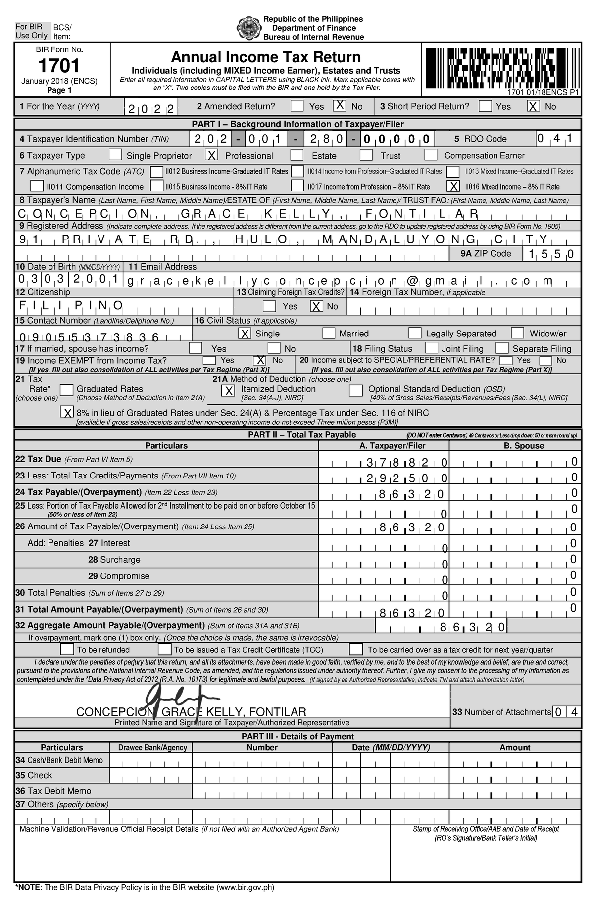 1701 Avail Annual - INCOME TAX RETURN - BIR Form No. 1701 January 2018 ...