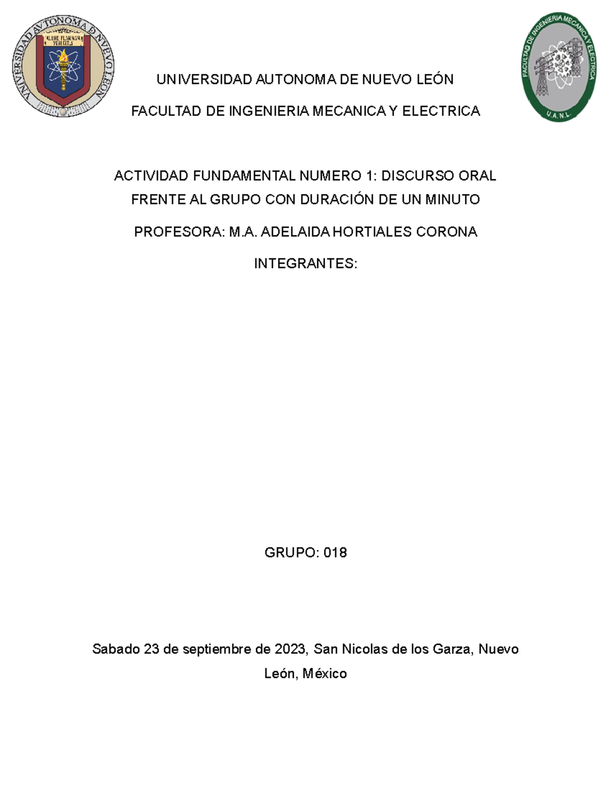 Actividad fundamental 1 - UNIVERSIDAD AUTONOMA DE NUEVO LEÓN FACULTAD ...