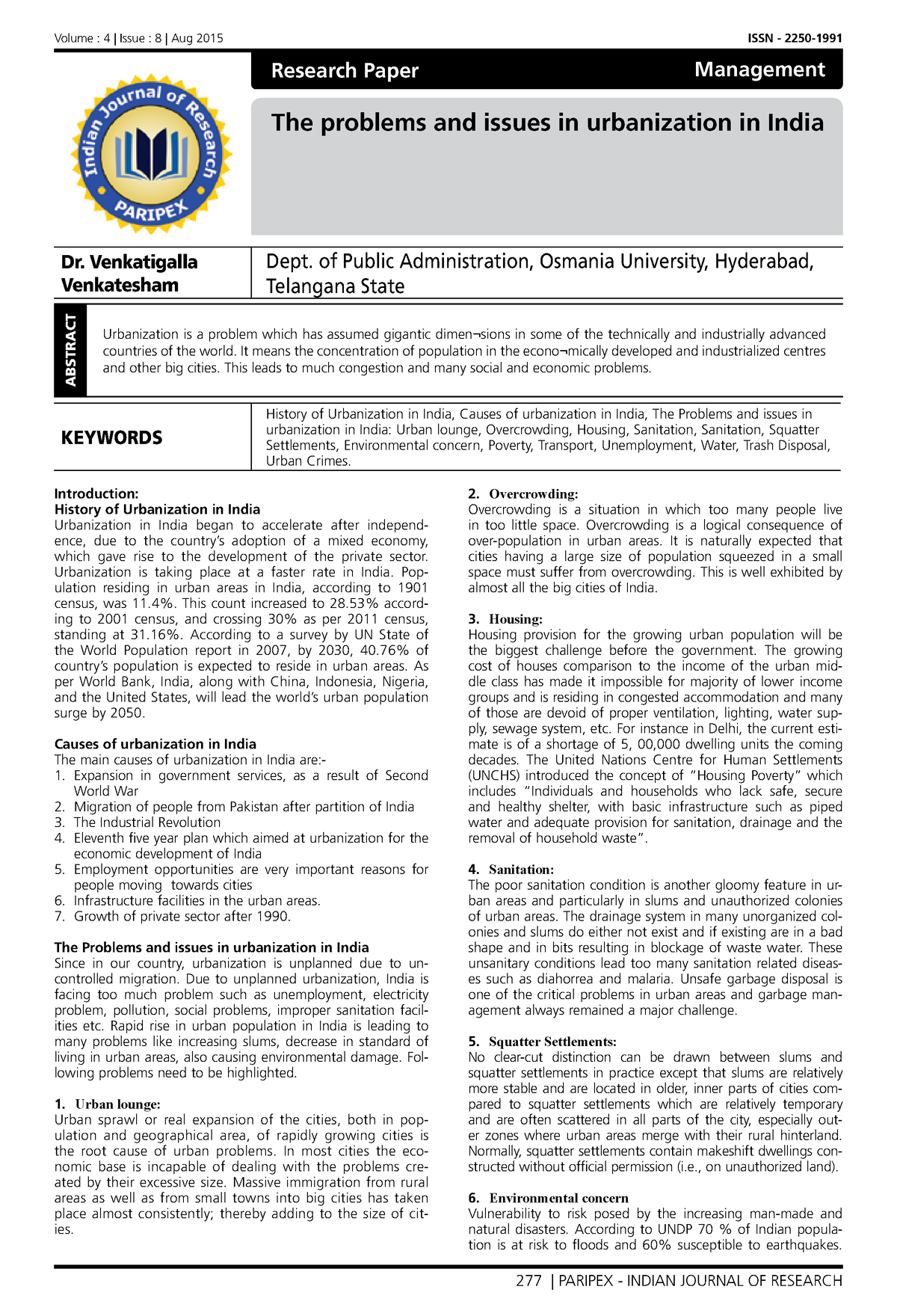 urban-problems-in-india-volume-4-issue-8-aug-2015-issn-2250