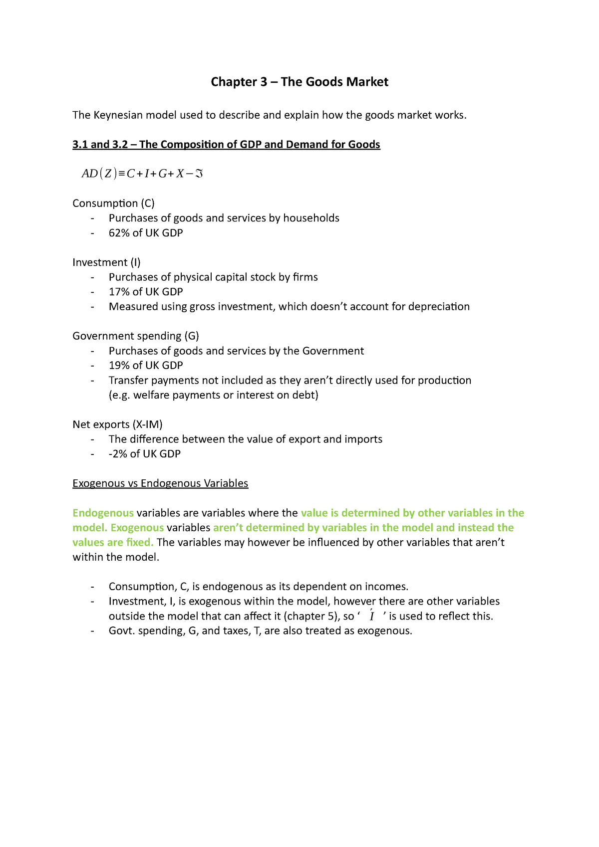 Chapter 3 The Goods Market Chapter The Goods Market The Keynesian Model Used Studocu