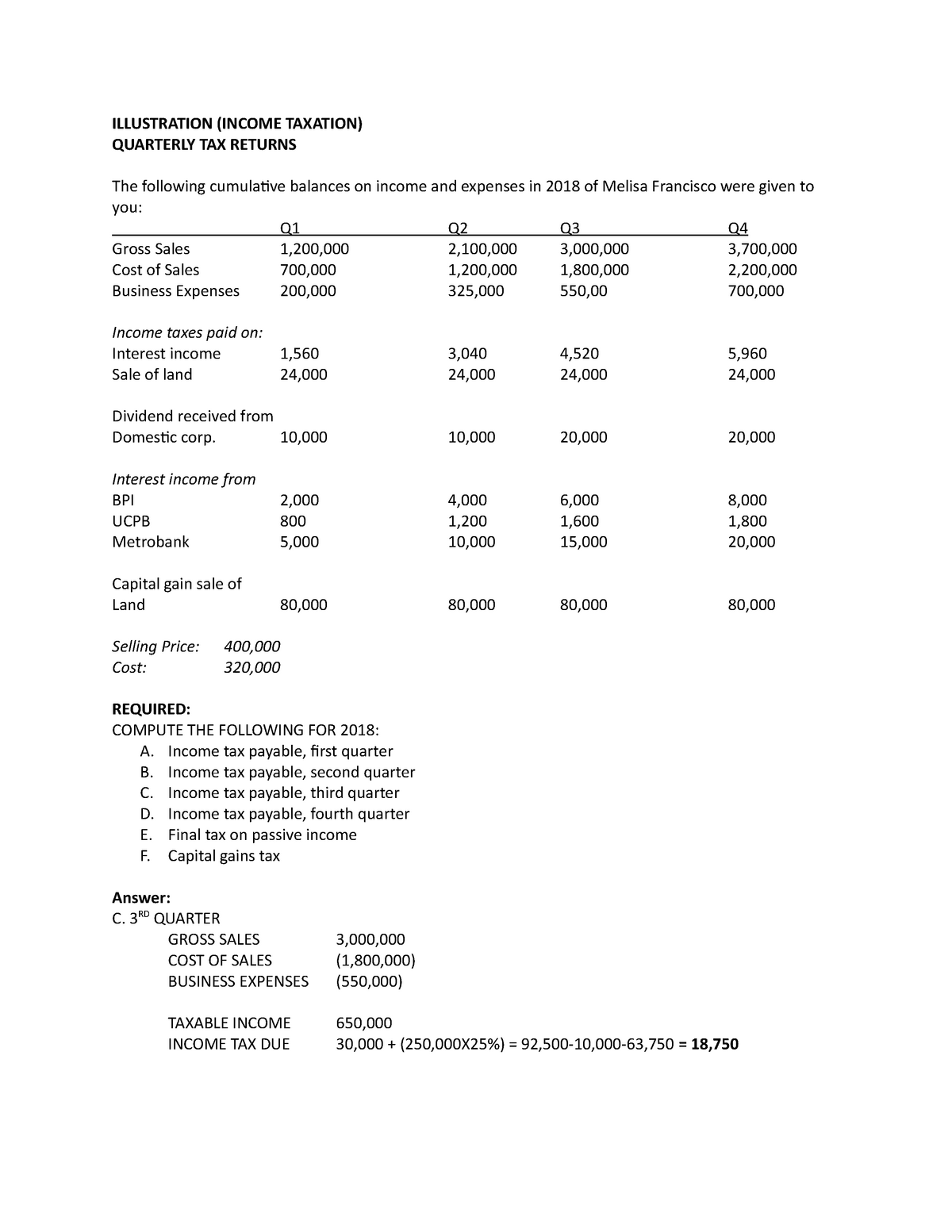 Tax Individuals Problem 1 ILLUSTRATION TAXATION) QUARTERLY