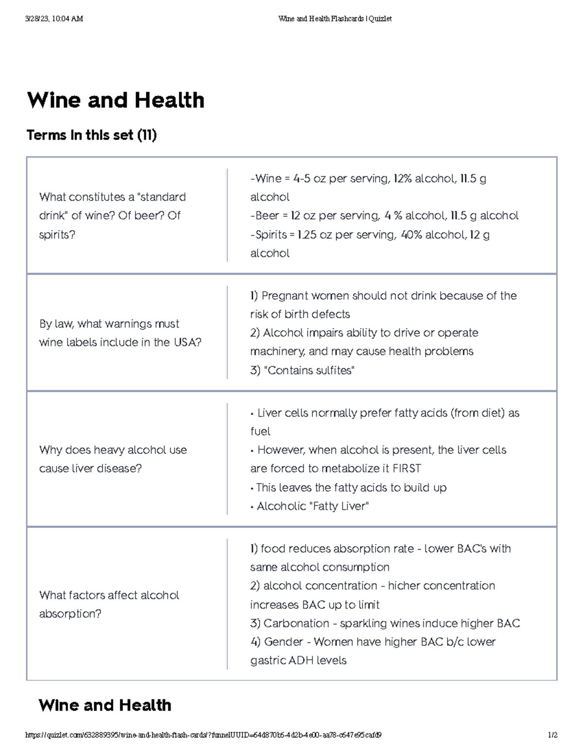 Wine and Health Flashcards Quizlet 3/28/23, 1004 AM Wine and Health