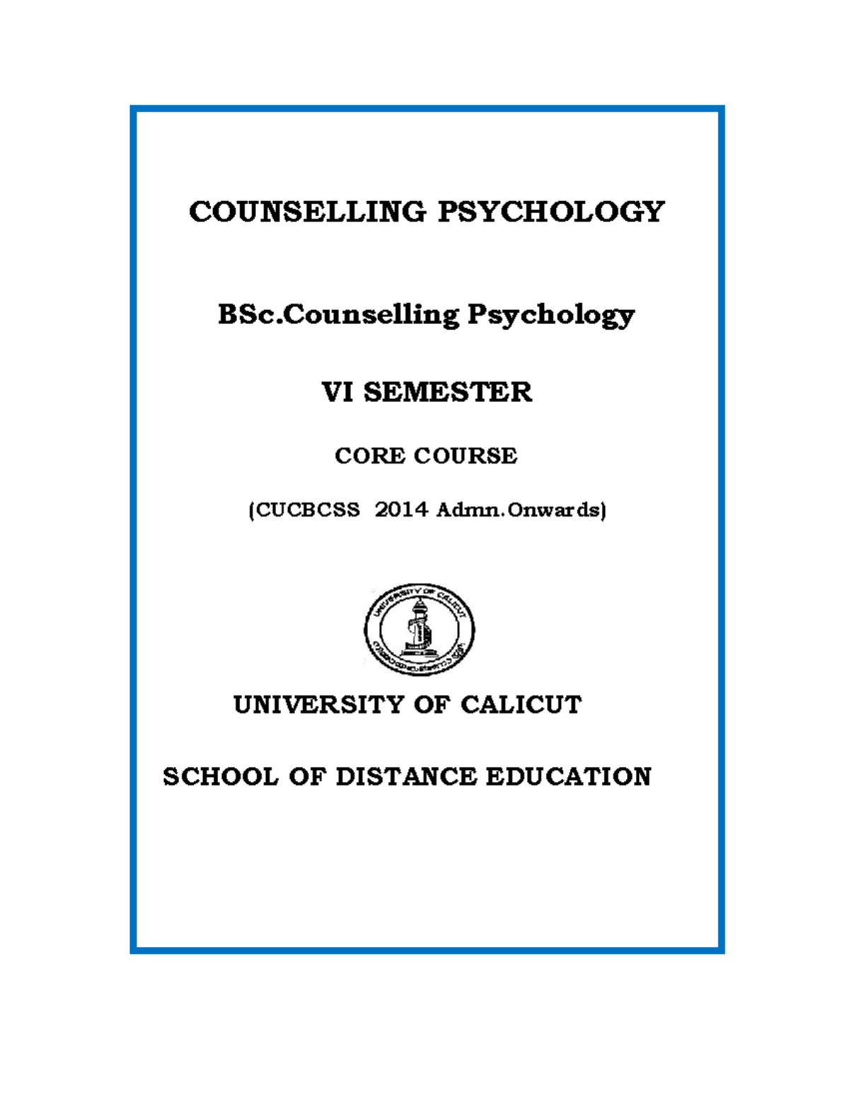 Counselling Psychology - COUNSELLING PSYCHOLOGY BSc Psychology VI ...