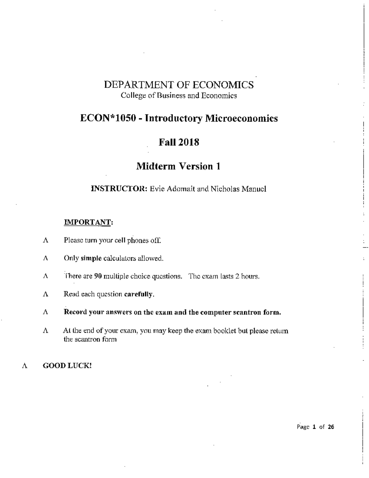 Practice Midterm 2018 Questions And Answers - Econ1050 - Studocu