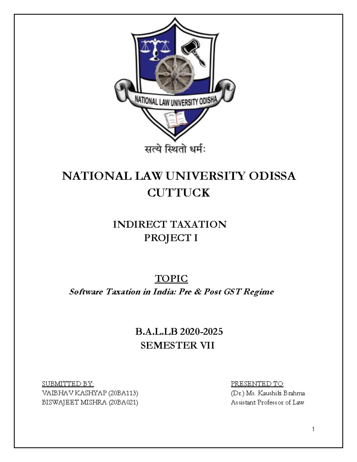 Indirect Tax Project Final - NATIONAL LAW UNIVERSITY ODISSA CUTTUCK ...
