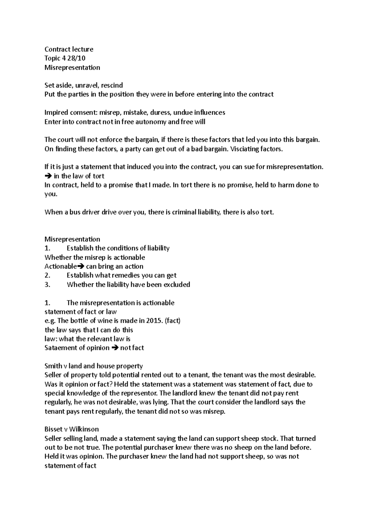 Contract Misrep topic 4 lecture - Contract lecture Topic 4 ...
