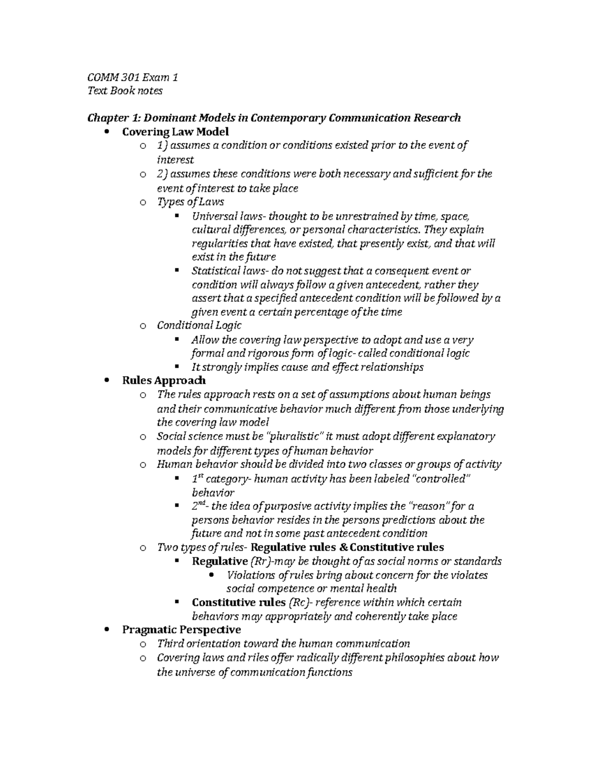 COMM 301 Exam 1 book notes - COMM 301 Exam 1 Text Book notes Chapter 1 ...