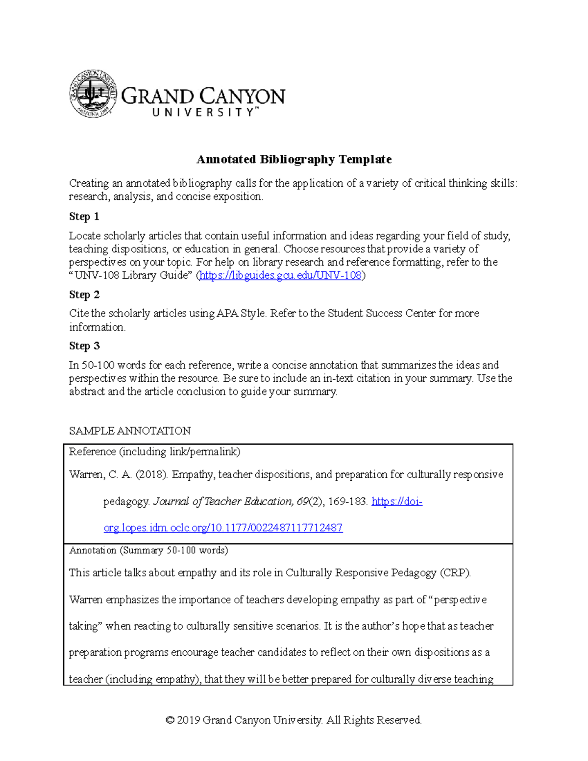 UNV-108 T3-Annotated Bibliography Template - Annotated Bibliography ...