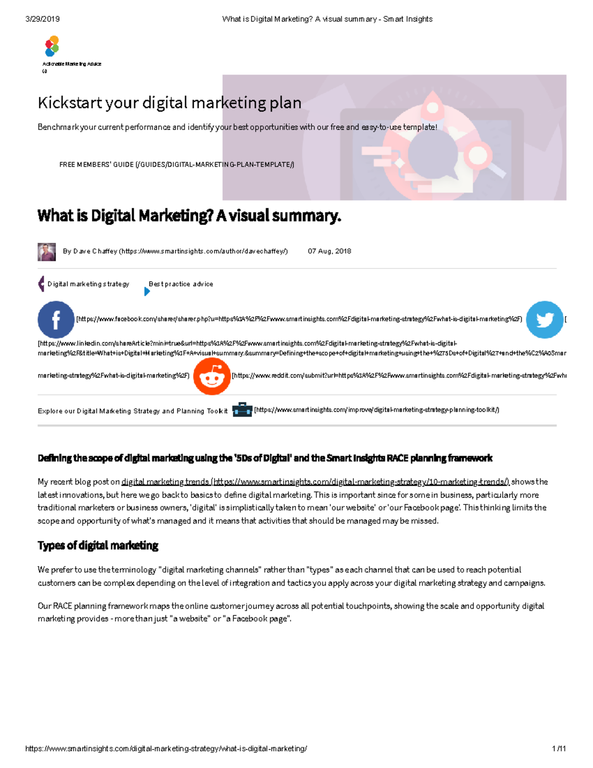 What Is Digital Marketing A Visual Summary Smart Insights 3292019 What Is Digital 5340