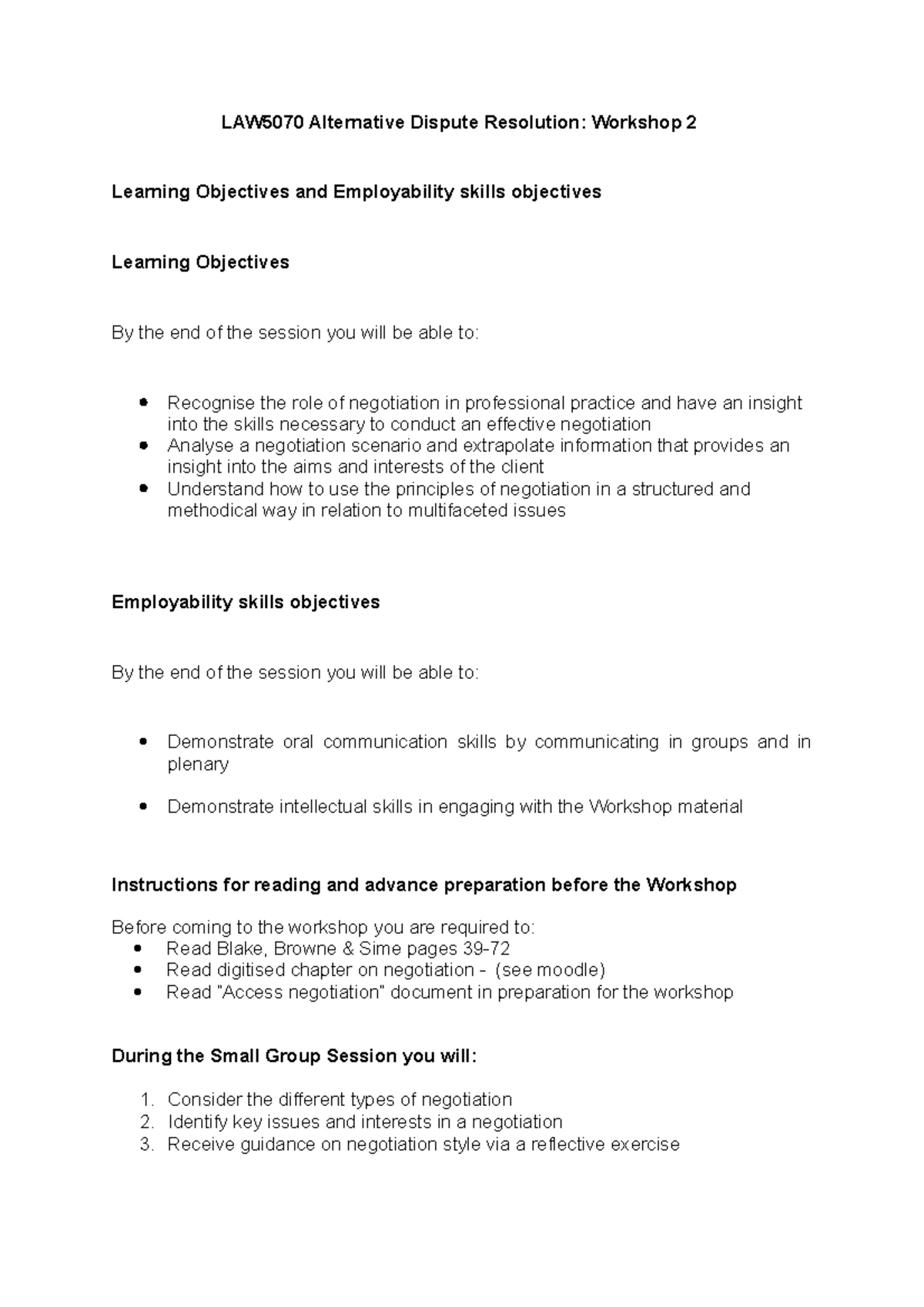 ADR - Week 2 - Seminar - alternative dispute resolution - LAW5070 ...
