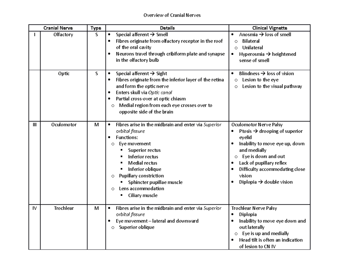 Overview of Cranial Nerves Overview of Cranial Nerves Cranial Nerve