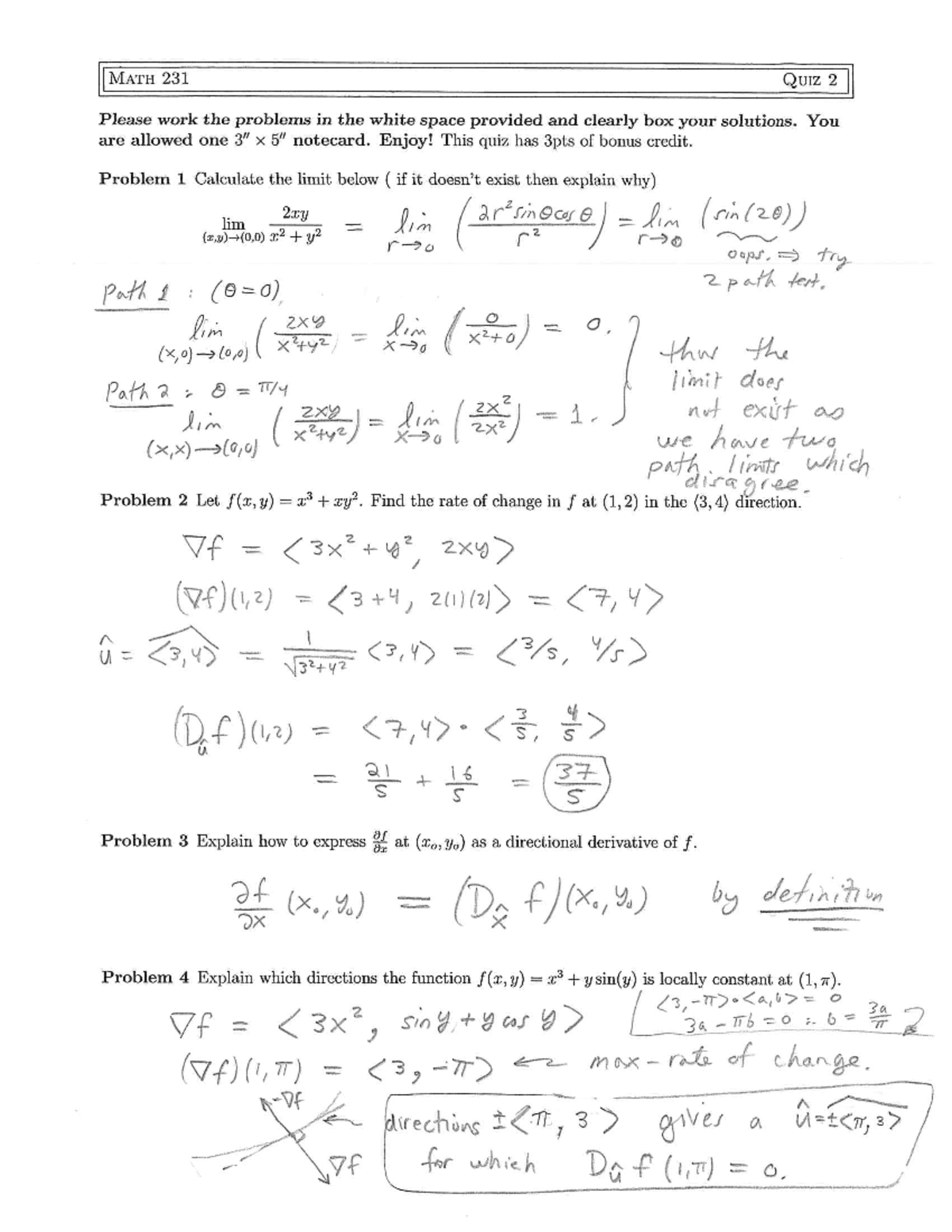 Calculus and Analytical Geometry III Quiz 2 soln - 231 QUIZ 2 Please ...