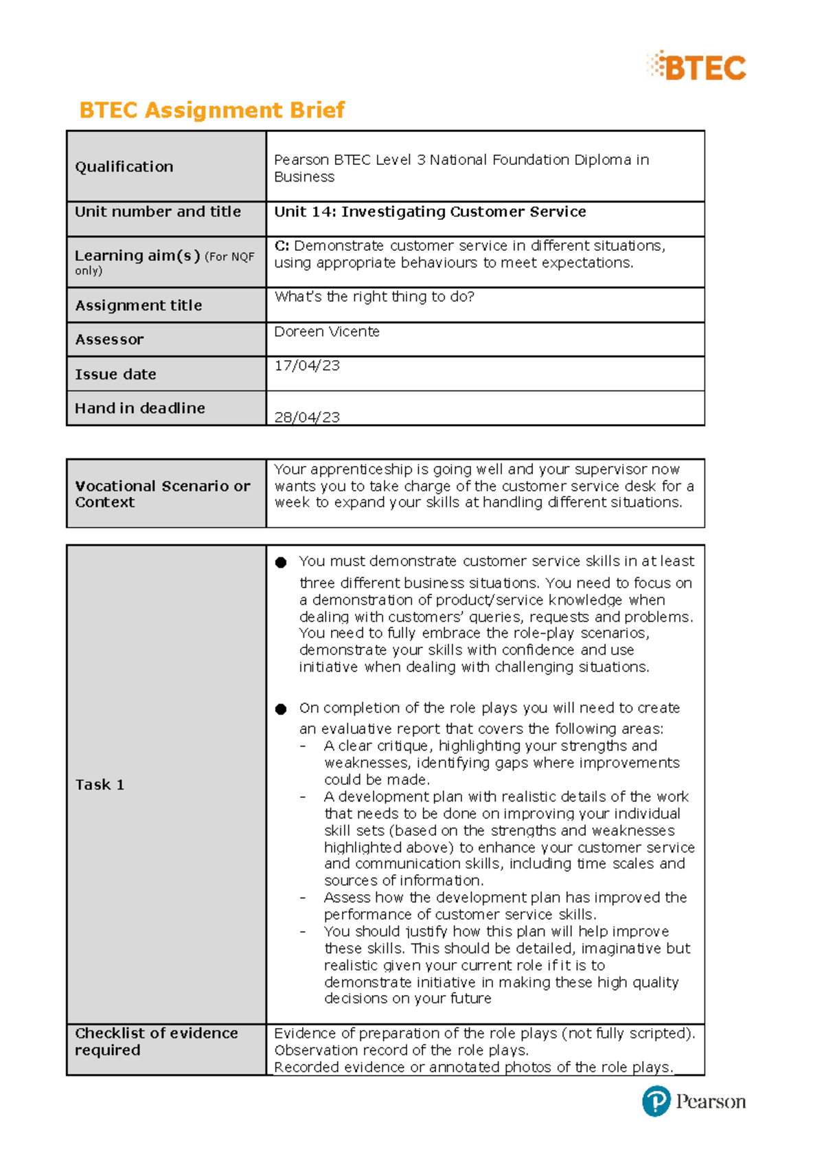 Unit 1 4 Authorised Assignment Brief For Learning Aim C Investigating ...