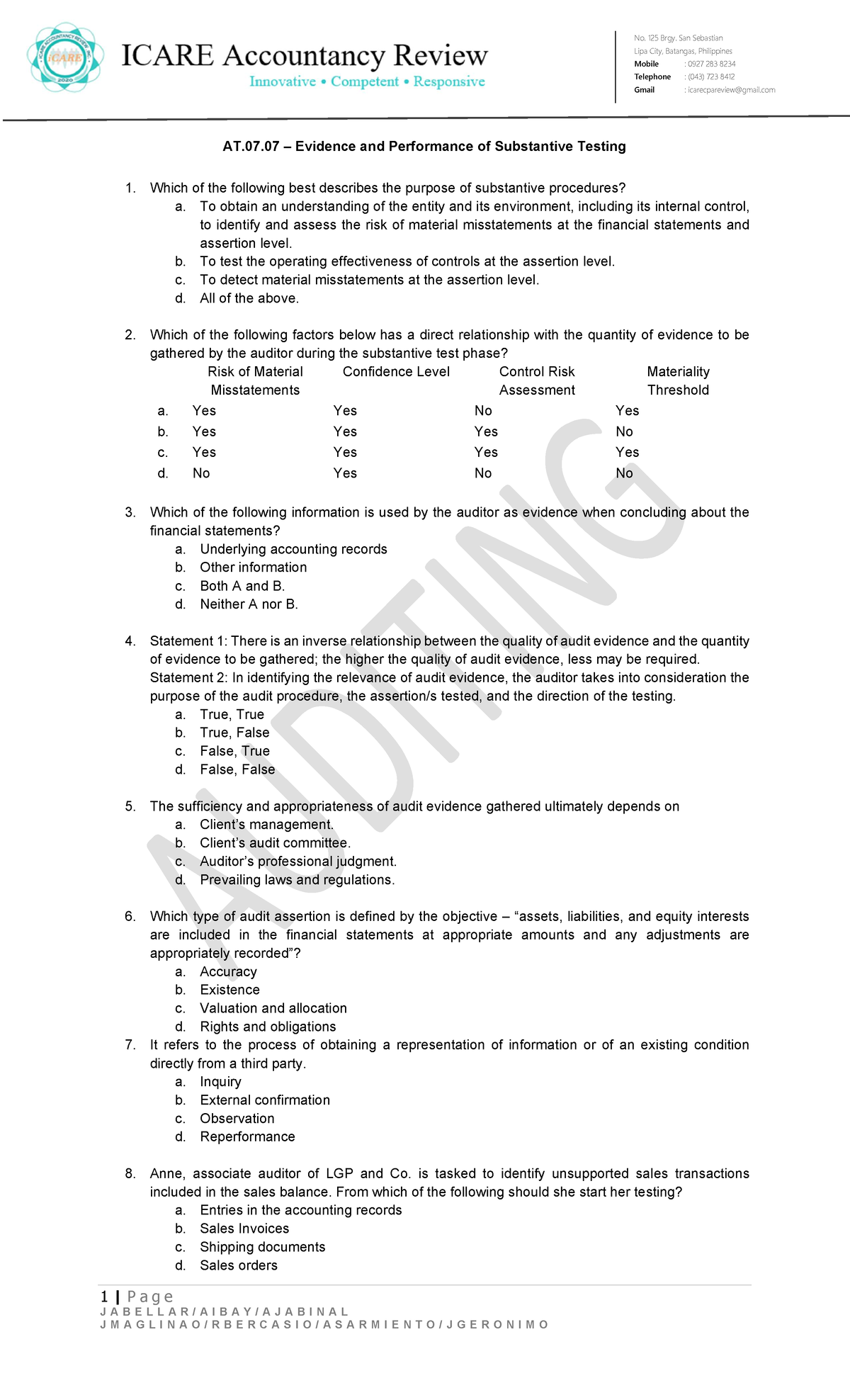 AT.07.07 - Evidence and Performance of Substantive Testing - 1 | P a g ...