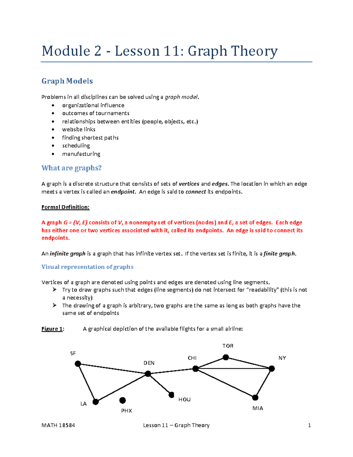 Lesson 2.4 - Graph Theory - Module 2 - Lesson 11: Graph Theory Graph ...