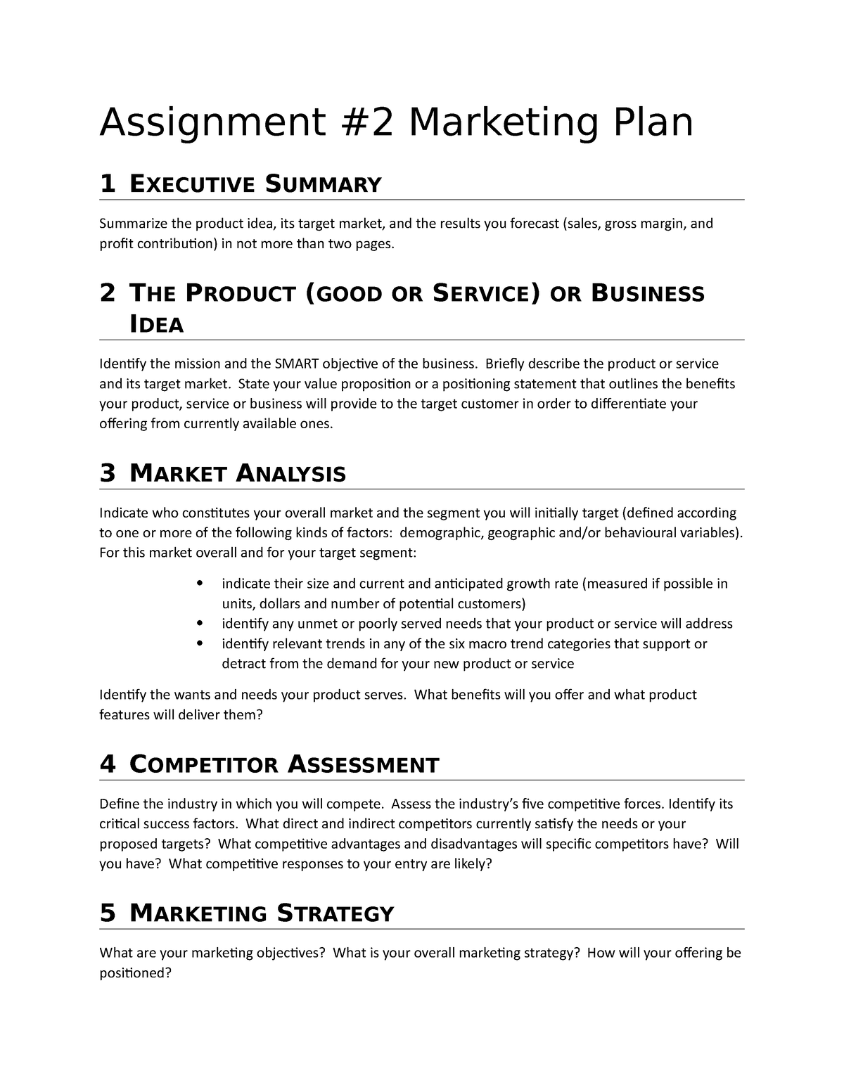 Assignment 2 Marketing Plan 2 The Product Good Or Service Or Business Idea Identify The