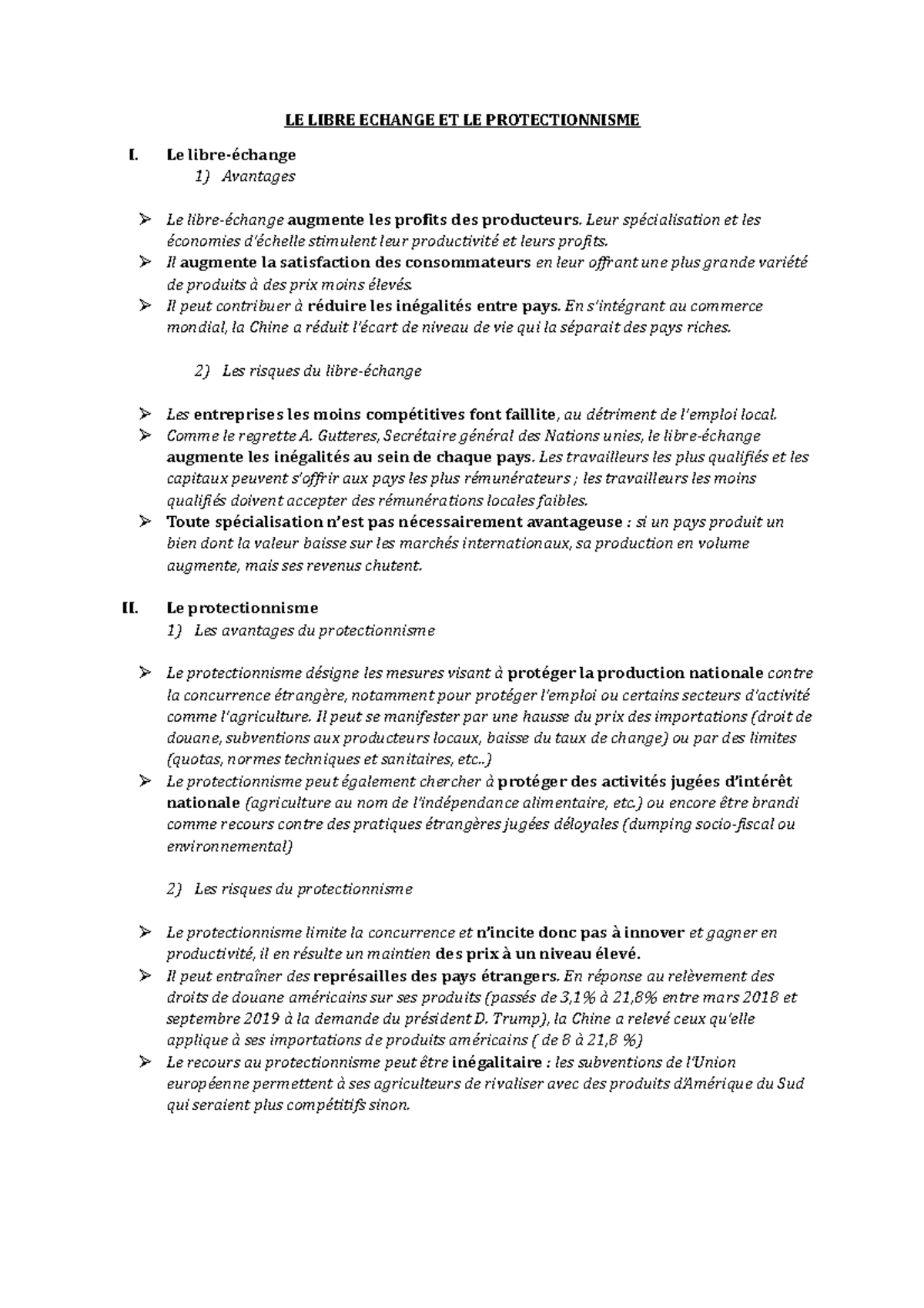 Libre échange et protectionnisme - LE LIBRE ECHANGE ET LE ...