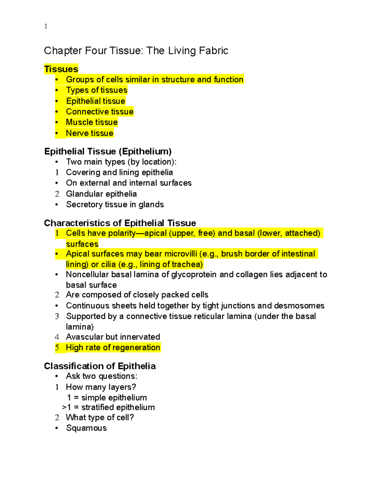 Chapter 4 Review Notes - Tissues - Chapter Four Tissue: The Living ...