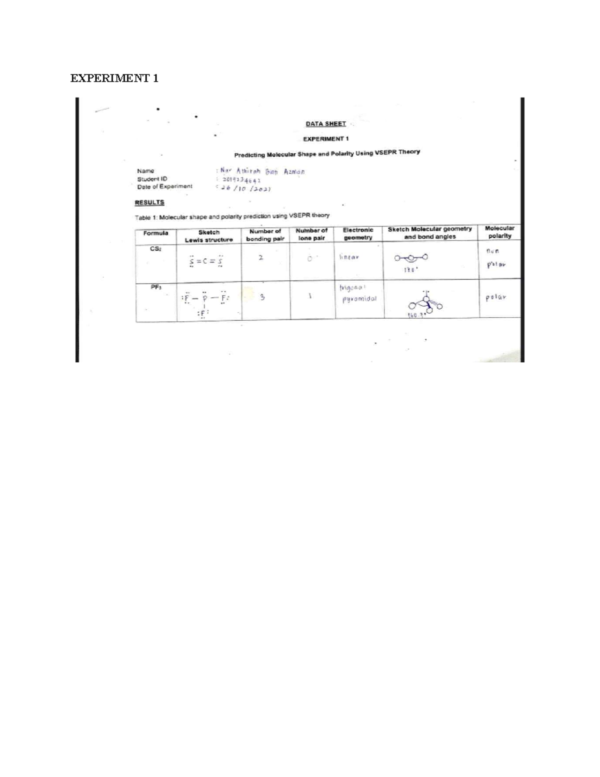 LAB REPORT CHM361 (INOGANIC CHEMISTRY) EXPERIMENT EXPERIMENT