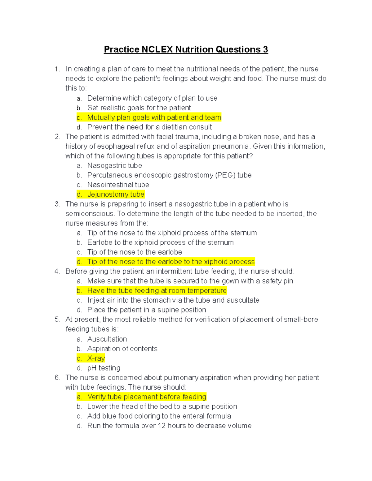 Nclex Nutrition Questions 3 Practice NCLEX Nutrition Questions 3 In