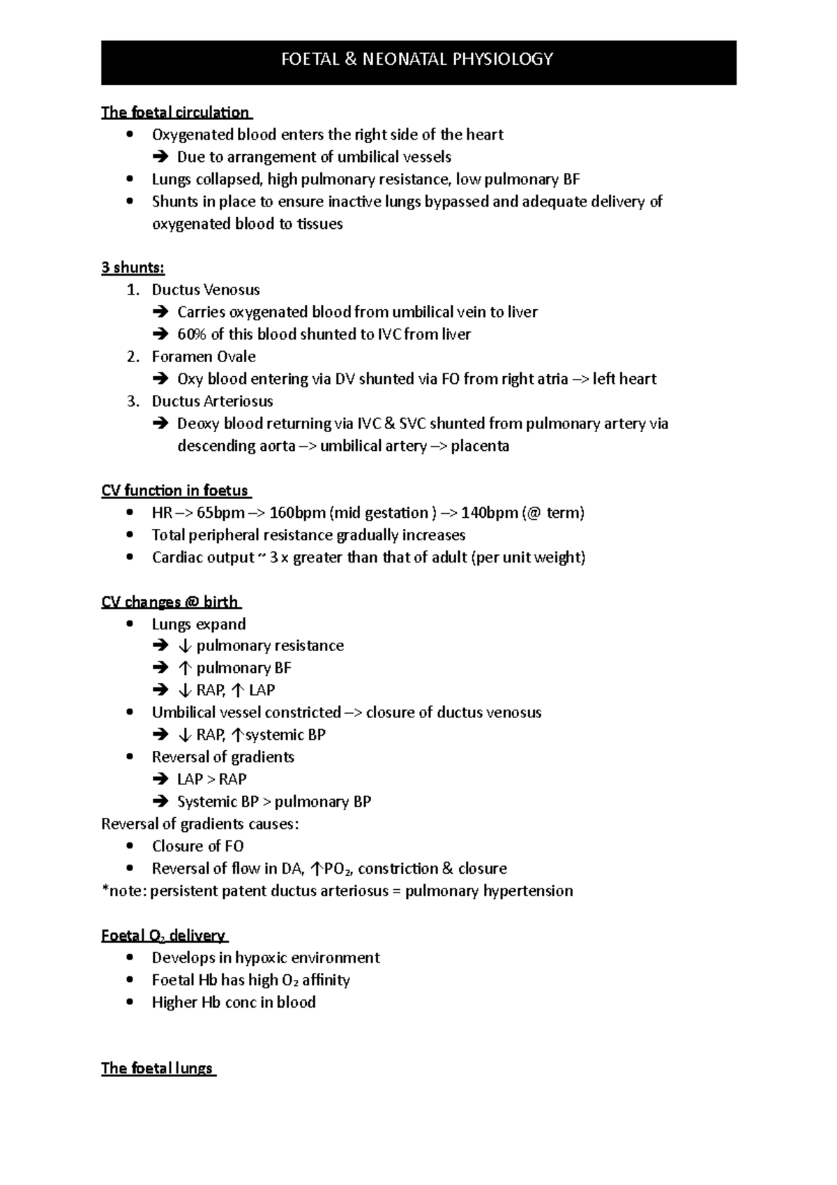 Foetal & Neonatal Physiology - FOETAL & NEONATAL PHYSIOLOGY The foetal ...