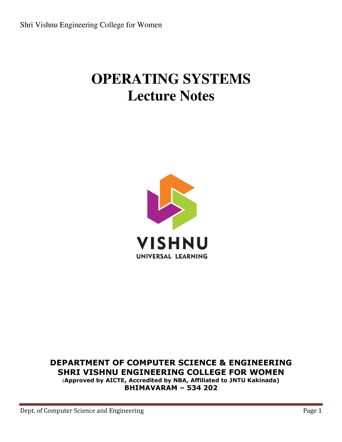 Operating System - OPERATING SYSTEMS Lecture Notes DEPARTMENT OF ...