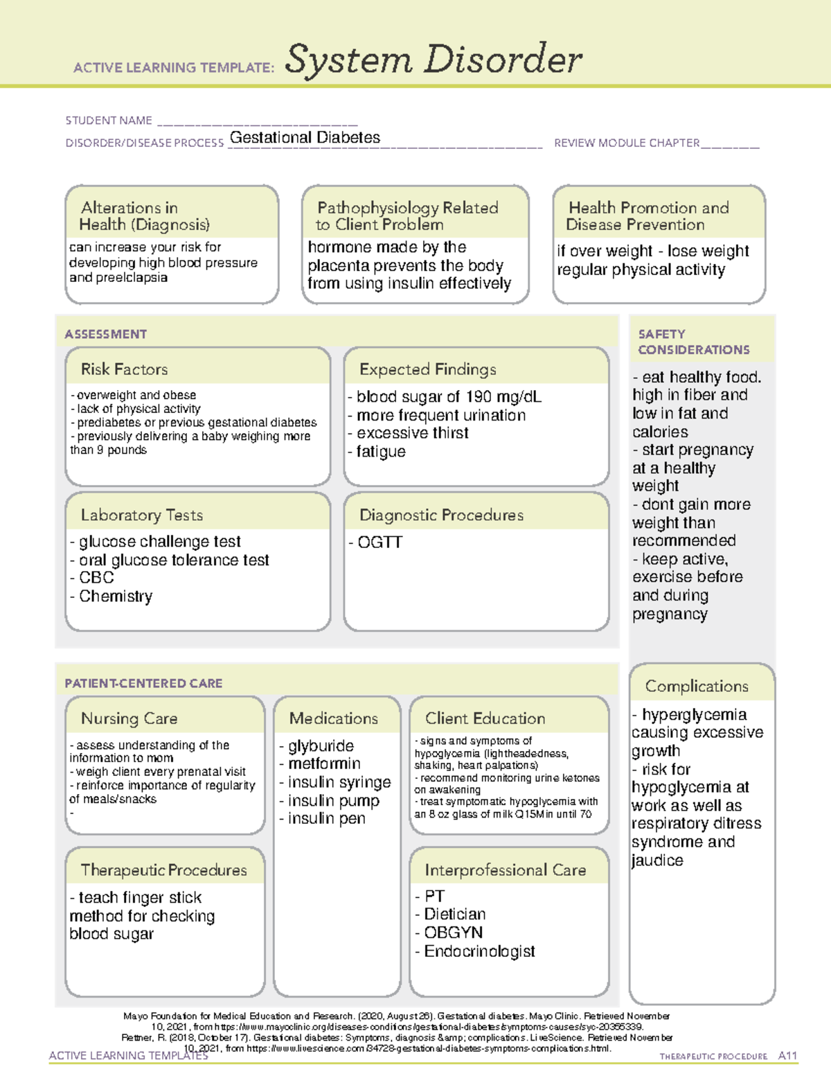 Gestational Diabetes Ati Template