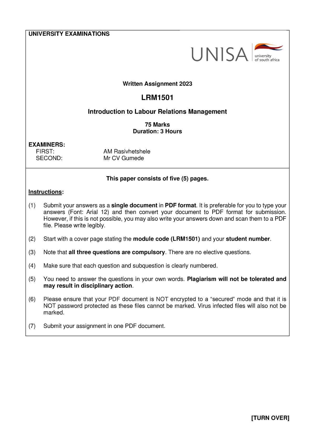 LRM1501 Written Assignment - UNIVERSITY EXAMINATIONS Written Assignment ...