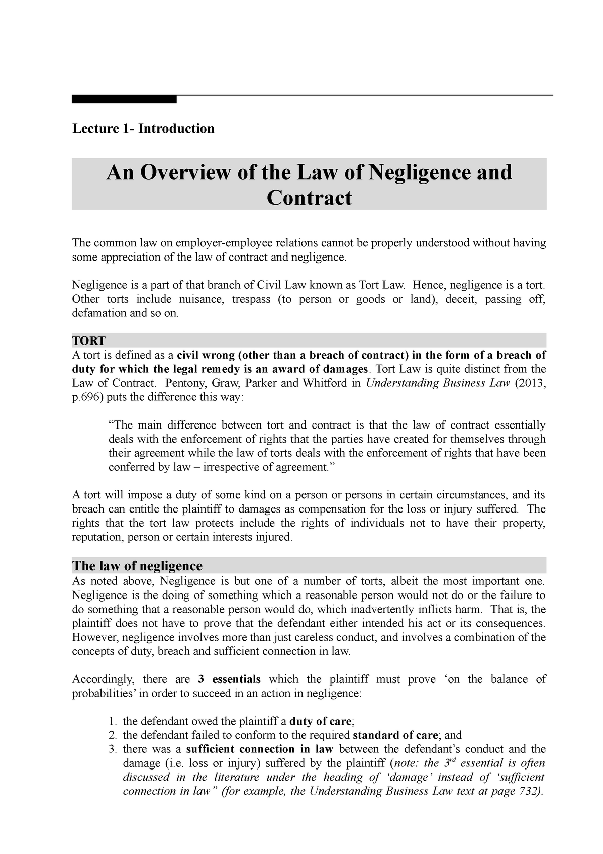 negligence in contract law essay