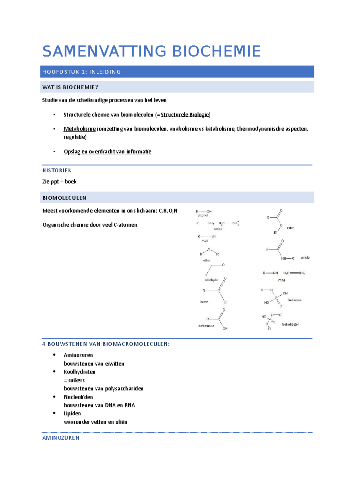 Samenvatting-biochemie - SAMENVATTING BIOCHEMIE HOOFDSTUK 1: INLEIDING ...