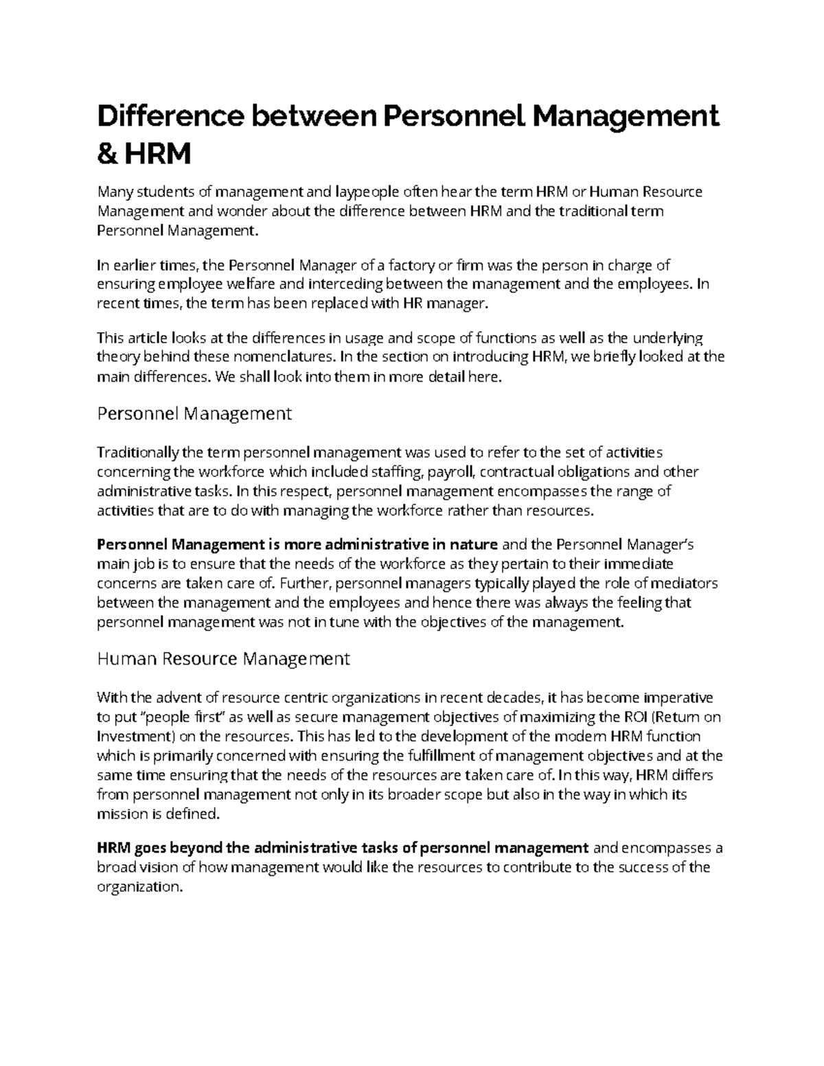 Personnel Management Vs. HRM Difference between Personnel Management
