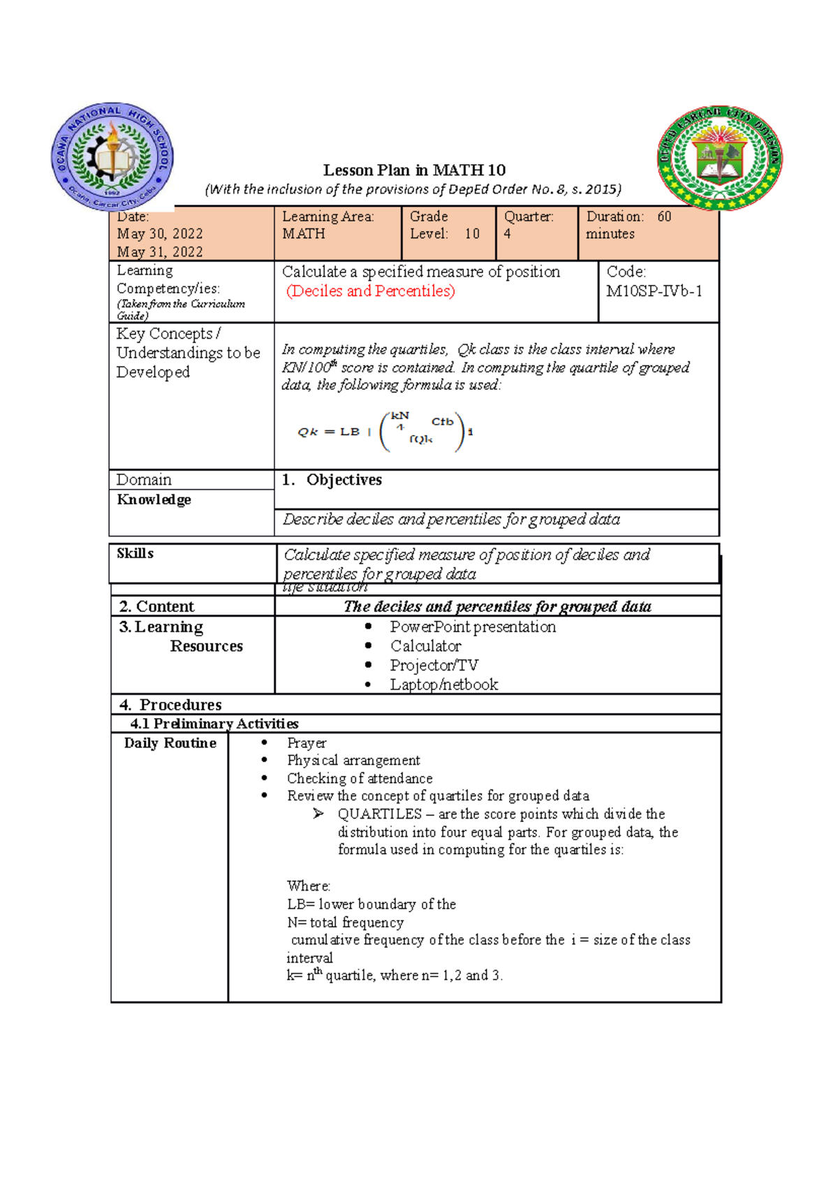 Math 10 Lesson Plan 1 - KJHSBFHSBJOHBVJW - Studocu