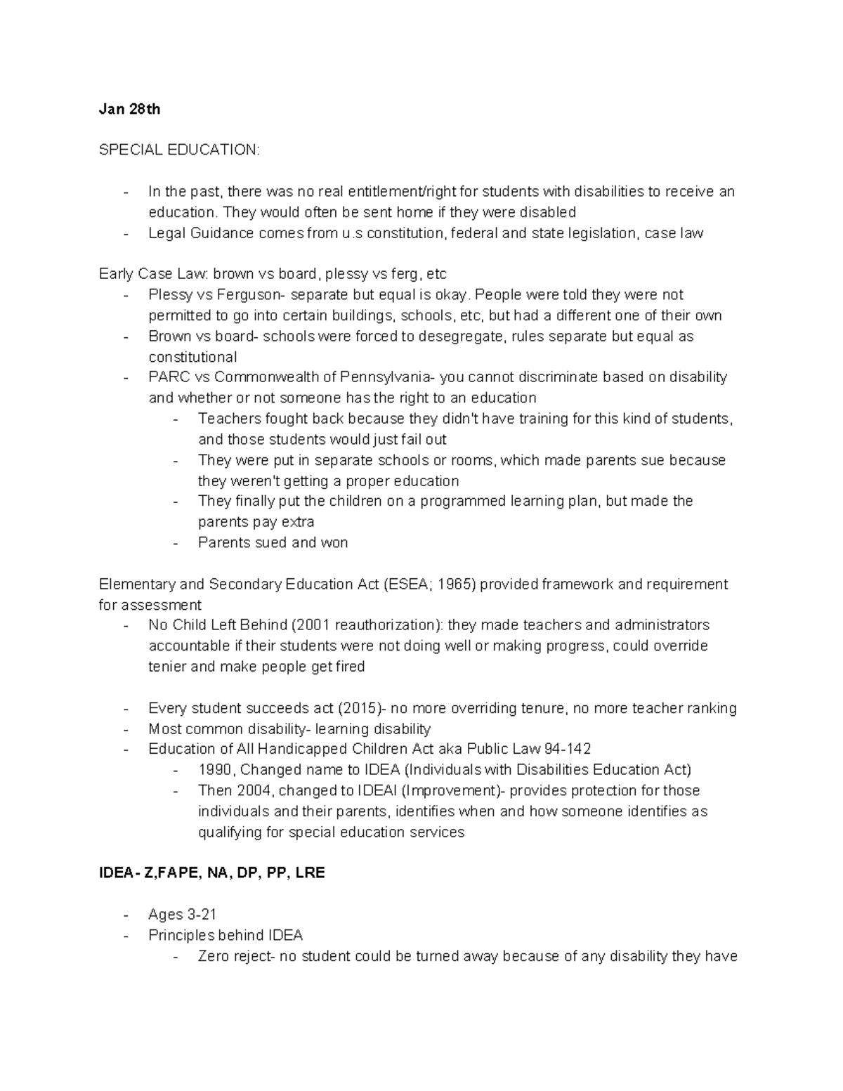 Asses ED Disability Notes - Jan 28th SPECIAL EDUCATION: In the past ...