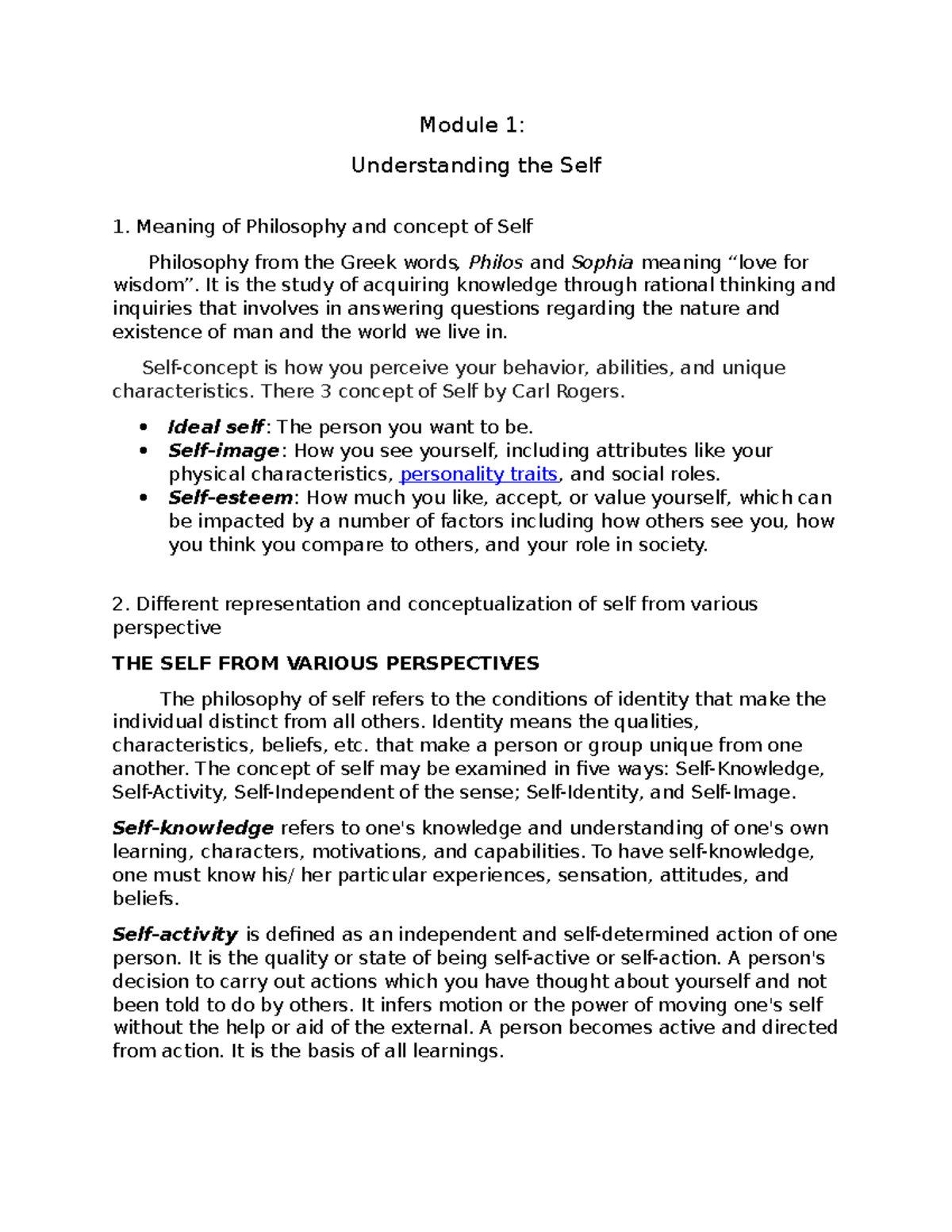 philosophy understanding the self essay