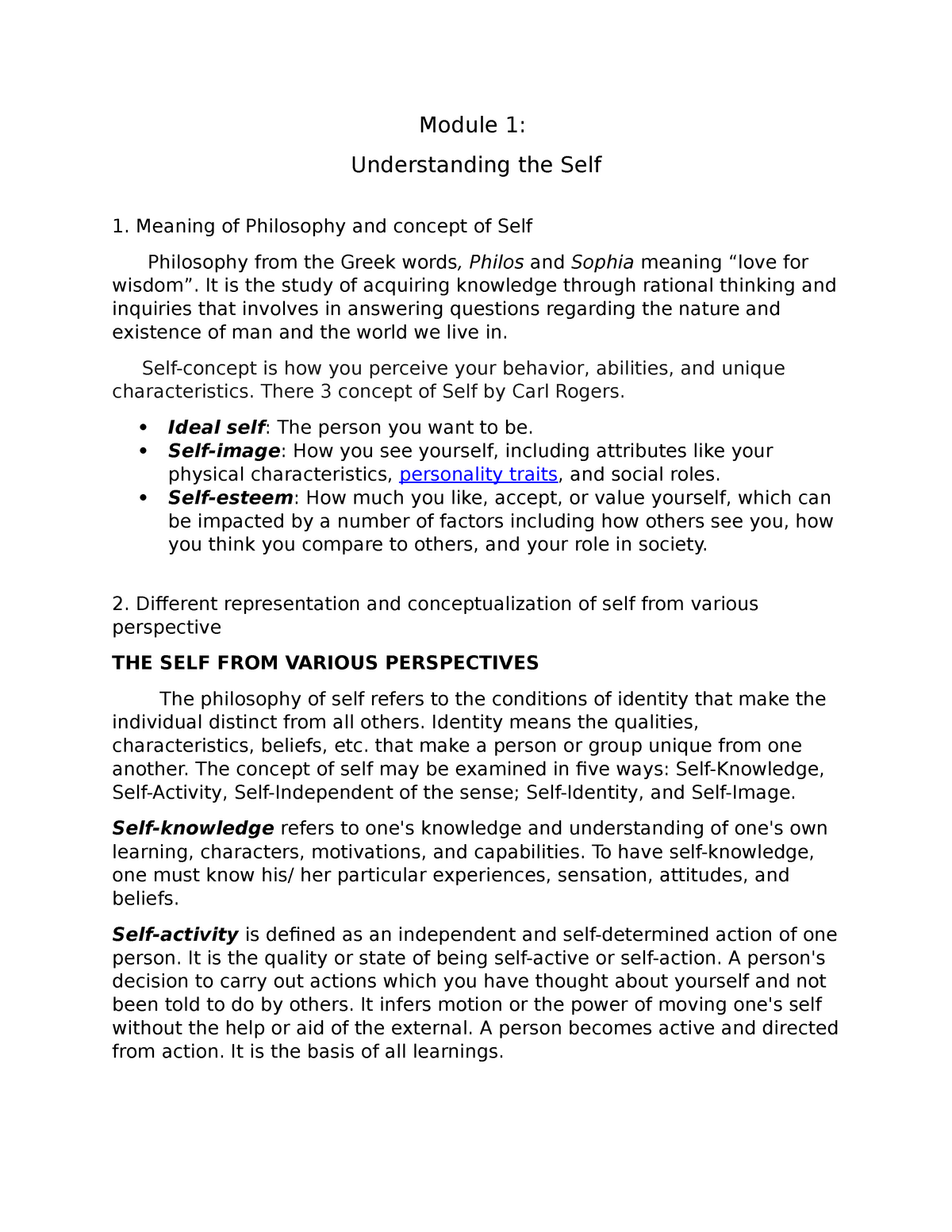 Module 1 Of Understanding THE SELF Module 1 Understanding The Self 