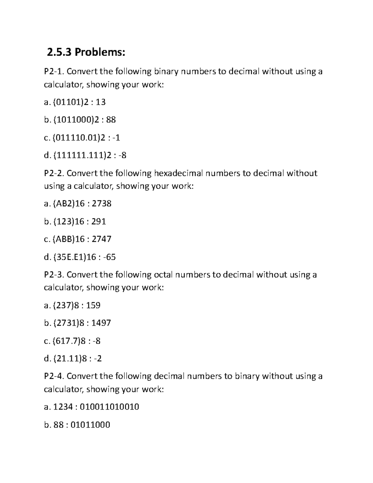 Bài tập 1 CSI104-FILE200014 5698 WORKSHOP - 2.5 Problems: P2-1. Convert ...