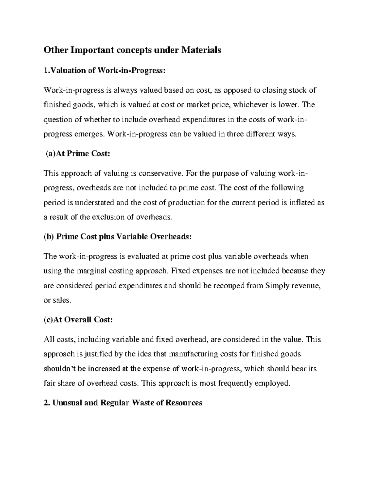 Cost22 - Other Important concepts under Materials 1 of Work-in-Progress ...