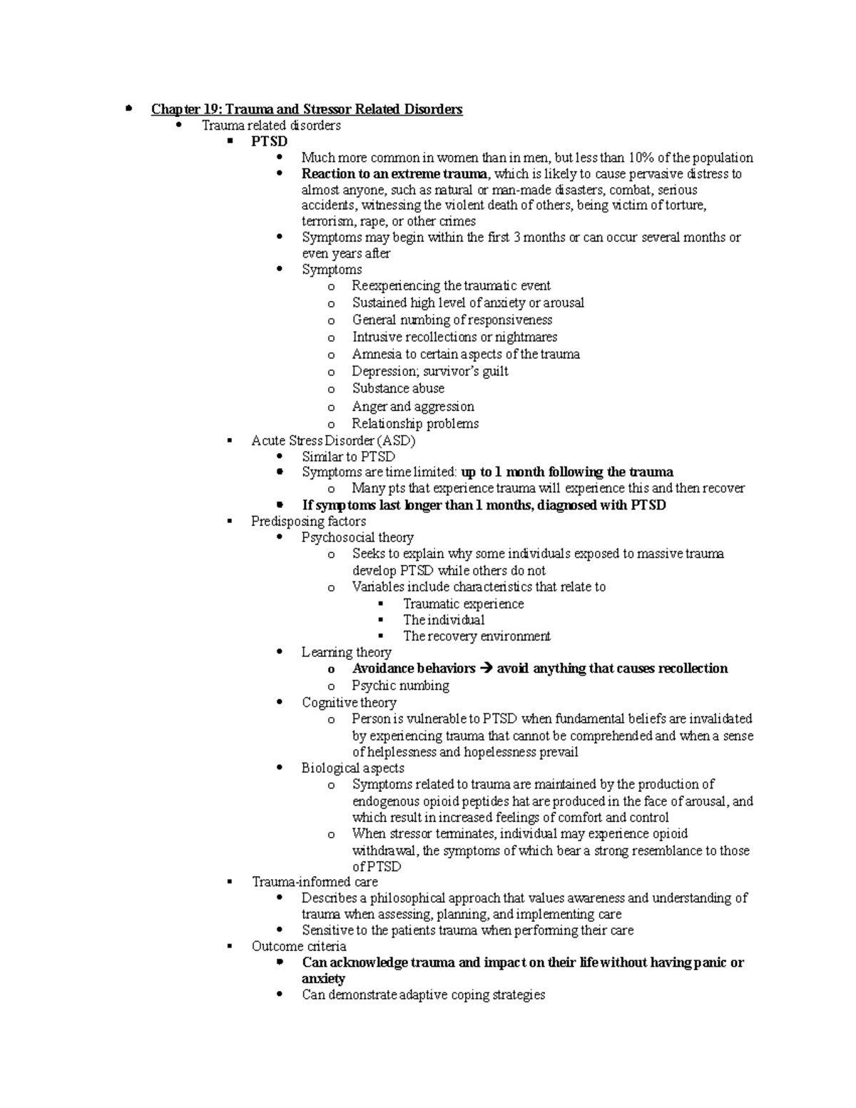 Psych Exam 3 - Chapter 19: Trauma and Stressor Related Disorders Trauma ...