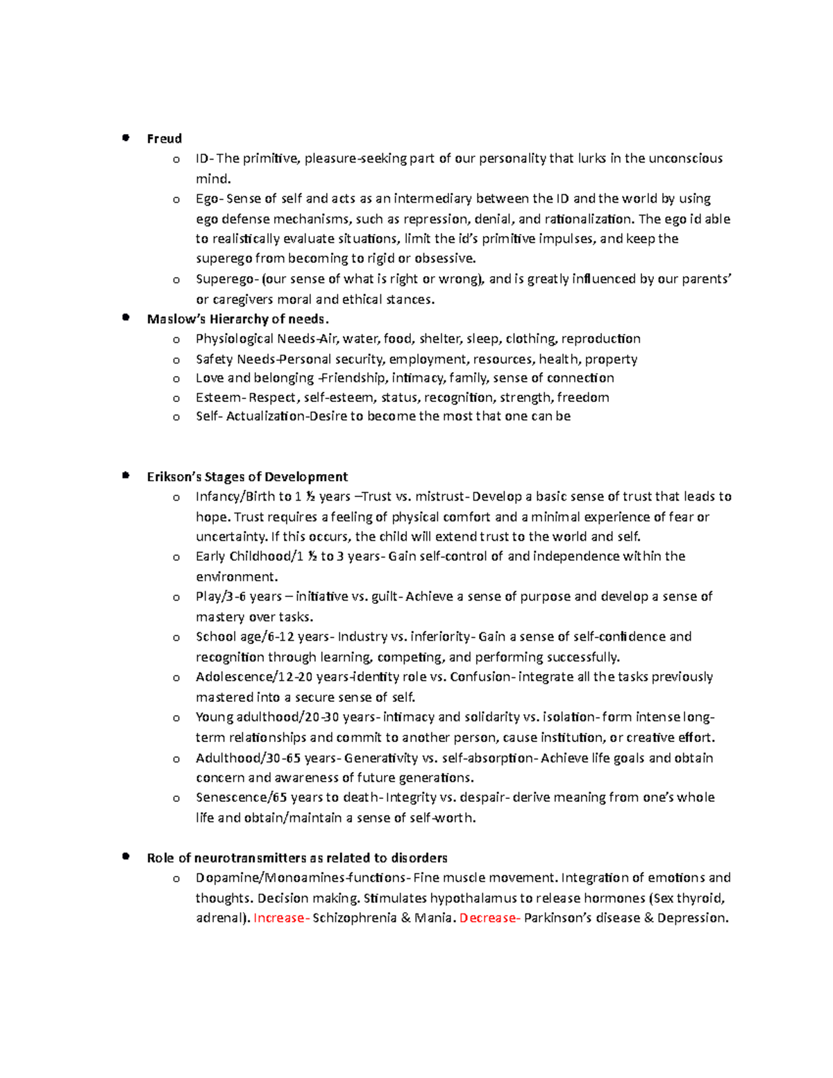 Exam 1 MH - Lecture note - Freud o ID- The primitive, pleasure-seeking ...